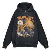 European and American hip-hop Travis Scott printed hooded sweatshirt TS men's high street washed vintage loose fitting hoodie