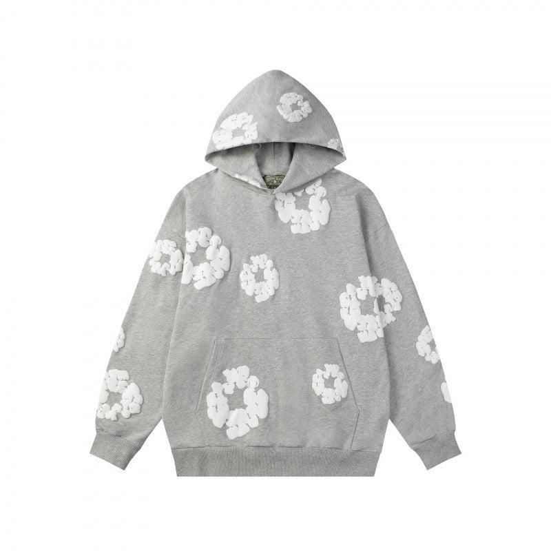 High quality cross-border European and American foam cotton hooded sweatshirt, high street hip-hop loose loop hoodie, heavyweight sweatshirt for men and women
