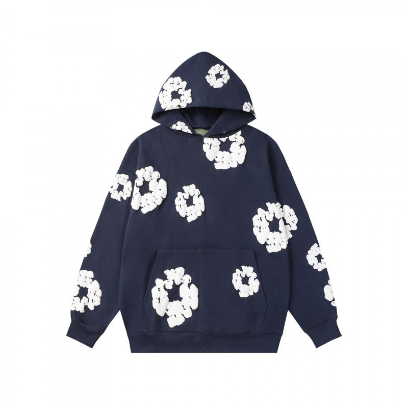 High quality cross-border European and American foam cotton hooded sweatshirt, high street hip-hop loose loop hoodie, heavyweight sweatshirt for men and women